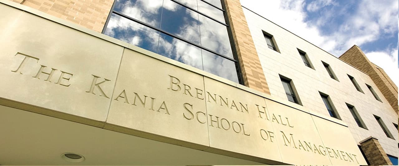 Close up view of The Kania School of Management entrance