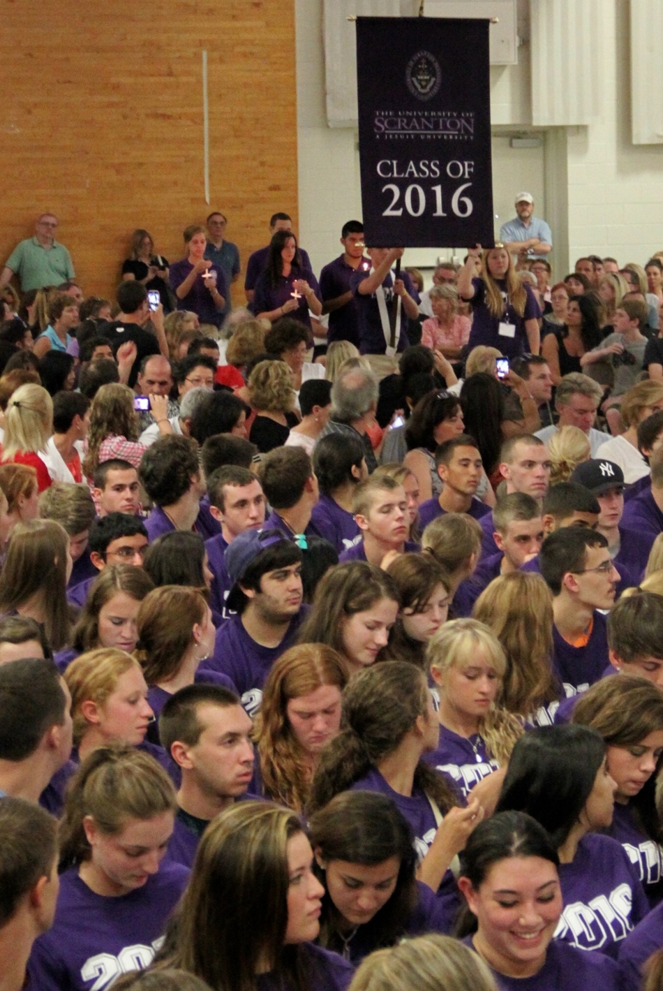 The University of Scranton class of 2016 banner is introduced at freshman convocation in August of 2012. Commencement ceremonies for the class of 2016 will be held this weekend.