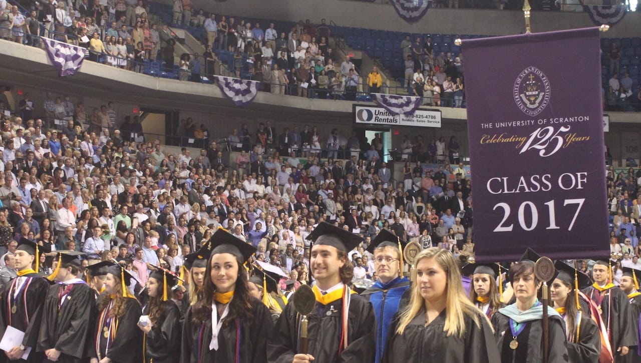 The University of Scranton undergraduate class of 2017 reported a 99.9 percent success rate in their career goal of employment or pursuing additional education within one year of graduation.