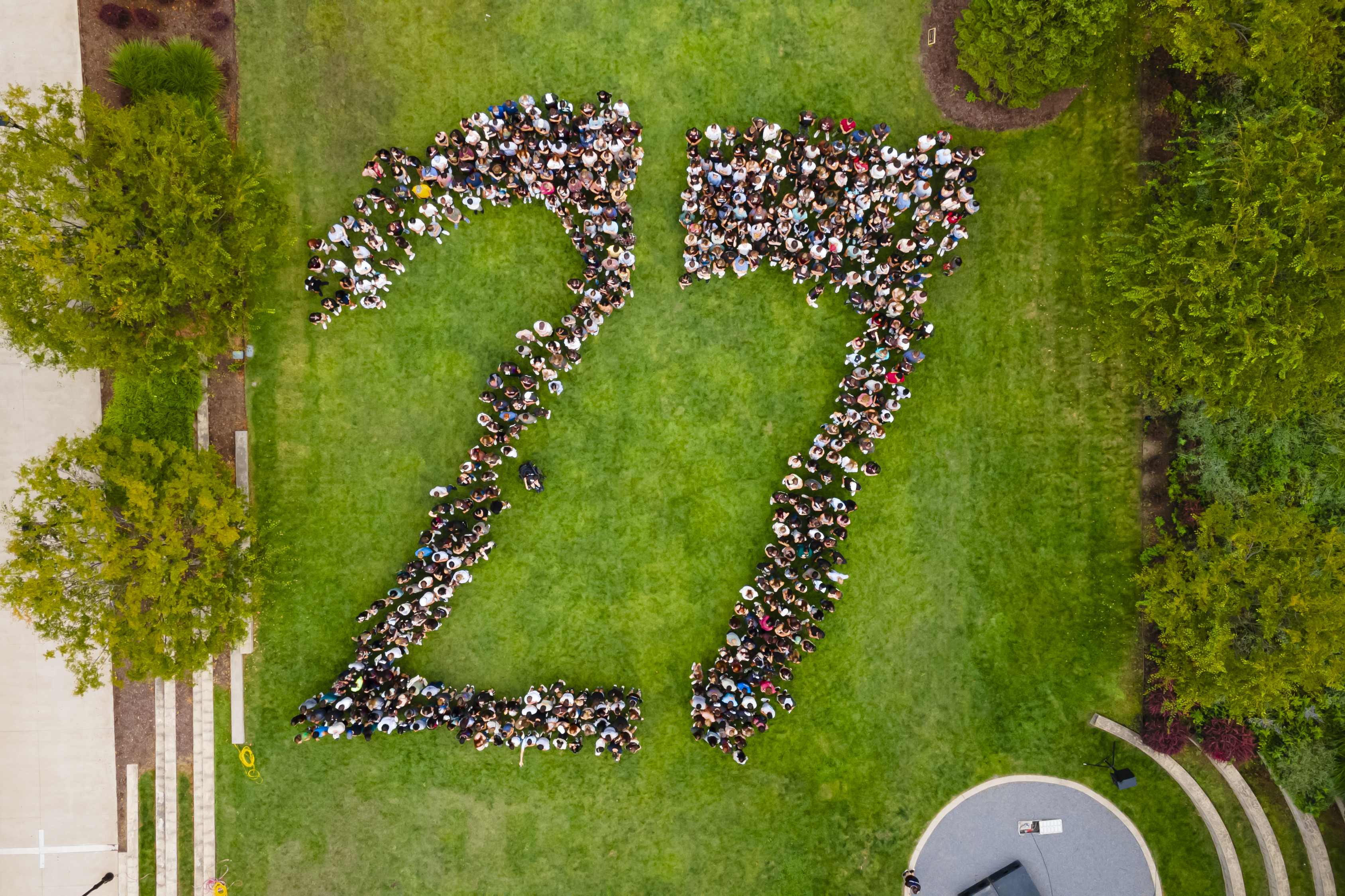 Aerial photo of students in the Class of 2027.